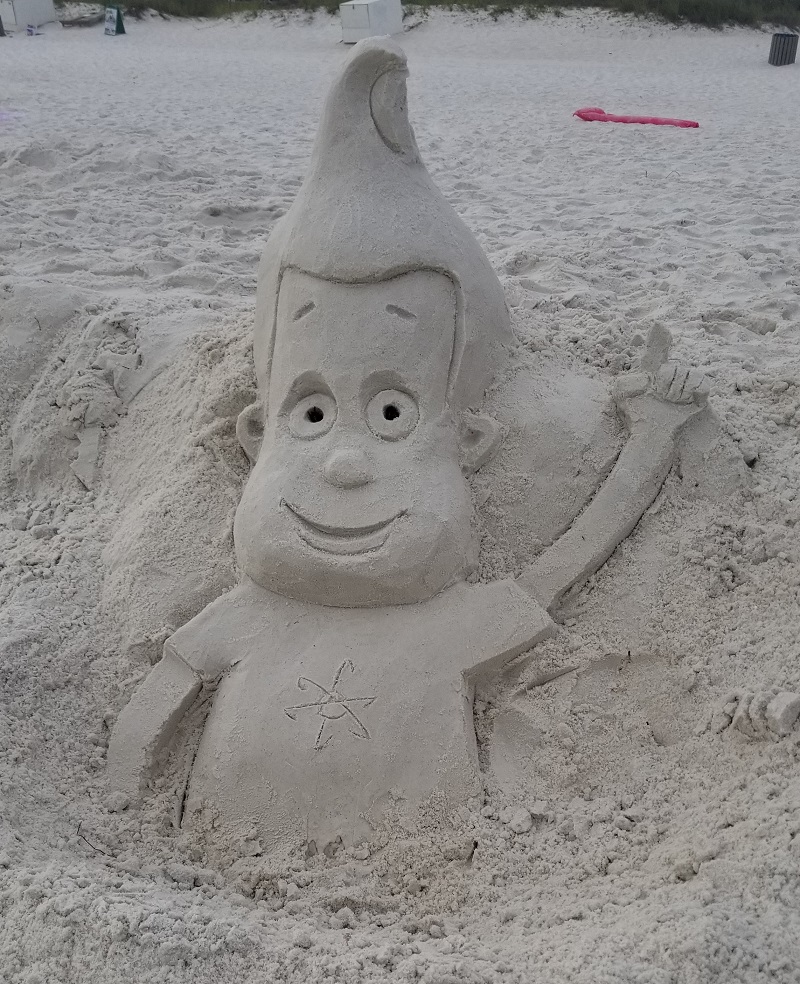 Jimmy Neutron as a sand sculpture