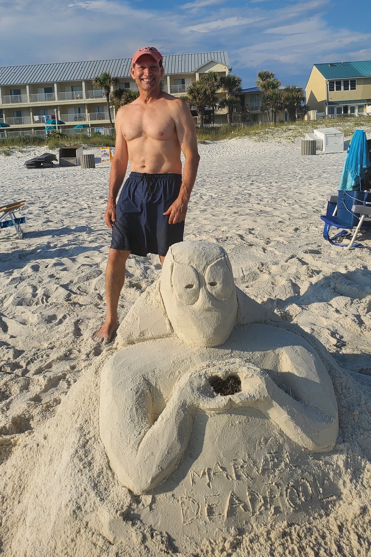 Deadpool as a sand sculpture