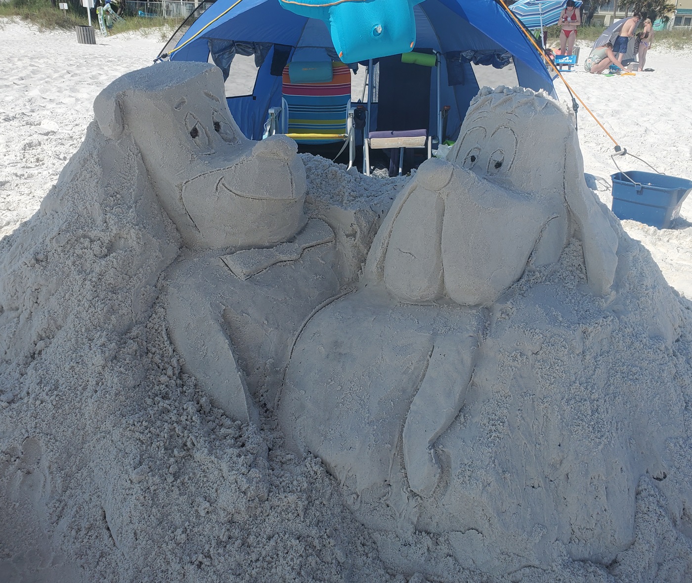 Droopy Dog and Huckleberry Hound Dog sand sculpture